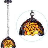 Werfactory® Tiffany Pendant Light Stained Glass Rose Style Hanging Lamp Fixture
