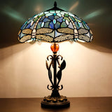 Werfactory® Tiffany Table Lamp Blue Stained Glass Dragonfly Desk Light W16H24 Inch