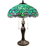 Werfactory® Tiffany Table Lamp Green Stained Glass Dragonfly Style Reading Lamp