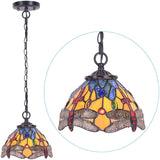 Werfactory® Tiffany Pendant Lighting Yellow Blue Stained Glass Dragonfly Hanging Lamp