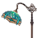 Gooseneck Tiffany Floor Lamp Werfactory® Sea Blue Stained Glass Dragonfly Arched Lamp