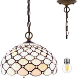 Stained Glass Hanging Light Fixture Werfactory® 12 Inch Tiffany Pendant Lamp Cream Amber Bead