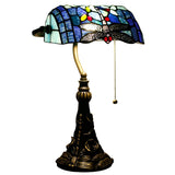 Werfactory® Banker Lamp Tiffany Desk Lamp Blue Dragonfly Style Stained Glass Table Lamp, Adjustable Luxury Memory Piano Lamp 15
