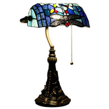 Werfactory® Banker Lamp Tiffany Desk Lamp Blue Dragonfly Style Stained Glass Table Lamp, Adjustable Luxury Memory Piano Lamp 15" Tall