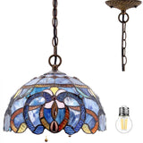 Stained Glass Pendant Lamp Werfactory® Blue Purple Cloud 12 Inch Tiffany Hanging Light Fixture