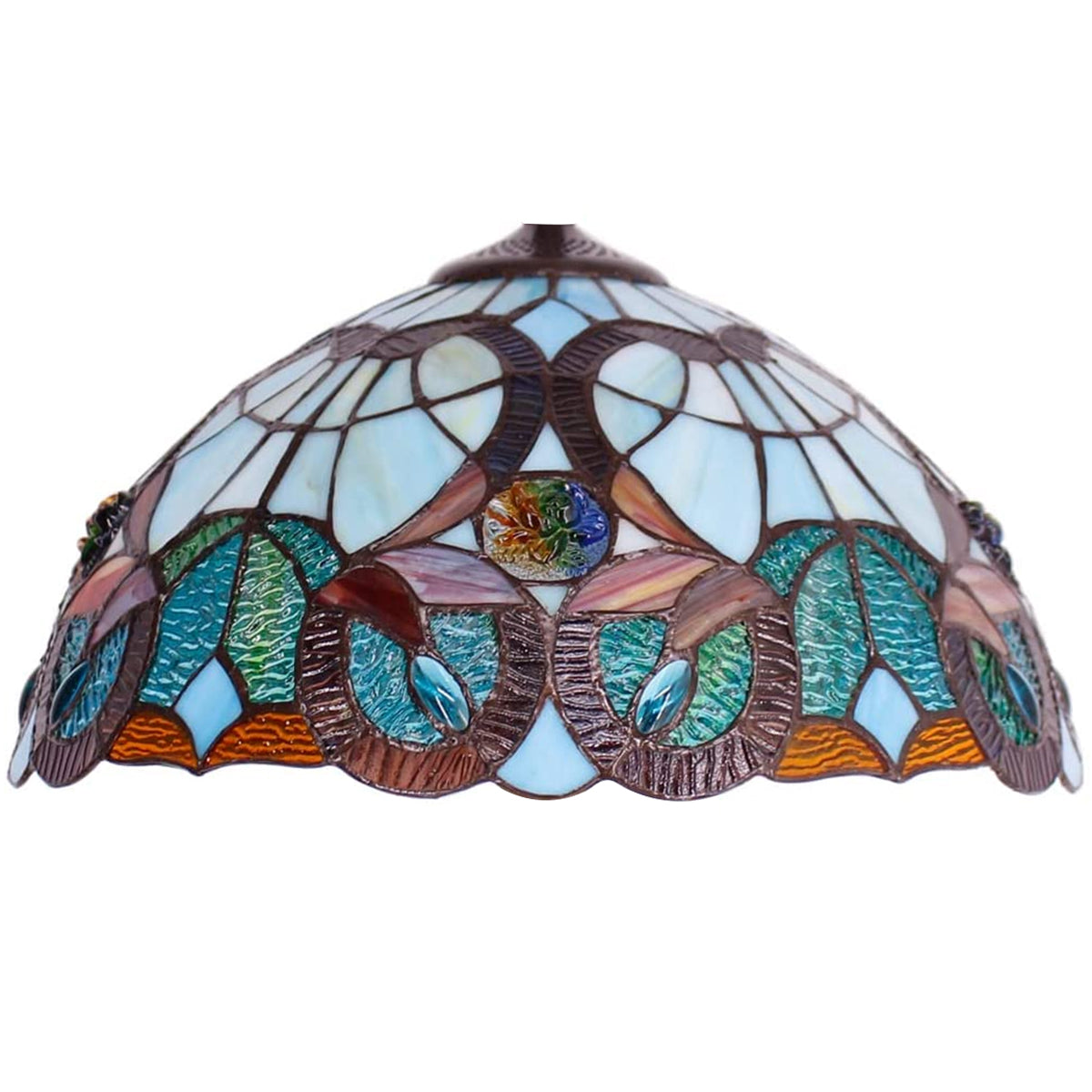Tiffany Lampshade Replacement Werfactory® W16H7-inch Traditional Large Turquoise Teal Green BlueStained Glass Style Shade