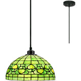 Werfactory® Tiffany Pendant Light Fixture 12 Inch Handmade Green Stained Glass Shade Hanging Lamp