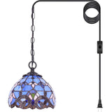 Werfactory® Tiffany Pendant Light with W8H7 Inch Baroque Stained Glass Hanging Lamp