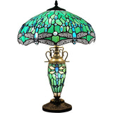 Werfactory® Tiffany Lamp W16H24 Inch Blue Stained Glass Mother Daughter Dragonfly Table Lamp