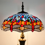 Werfactory®Tiffany Style Floor Lamp Dragonfly Blue Brown Stained Glass 16 Inch Standing Reading Light
