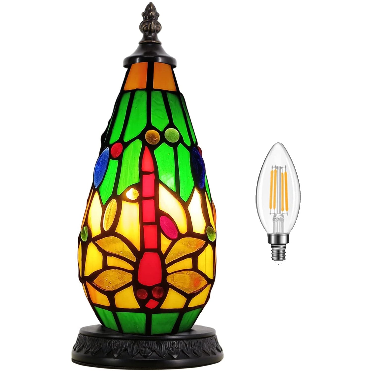 Werfactory® Tiffany Table Lamp Lighthouse Stained Glass Christmas Tree Dragonfly Light