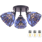 WERFACTORY Tiffany Lamp Sea Blue Stained Glass Dragonfly Style Desk Reading Light