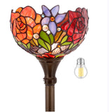 WERFACTORY Tiffany Floor Lamp Rose Stained Glass Light Torchiere Standing Torch Uplight