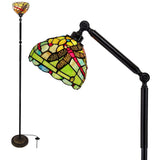 Werfactory® Torchiere Tiffany Floor Lamp Stained Glass Dragonfly Arched Gooseneck Lamp