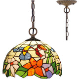 WERFACTORY Tiffany Pendant Light Stained Glass Hanging Lamp Wide 12 Inch Height 32 Inch