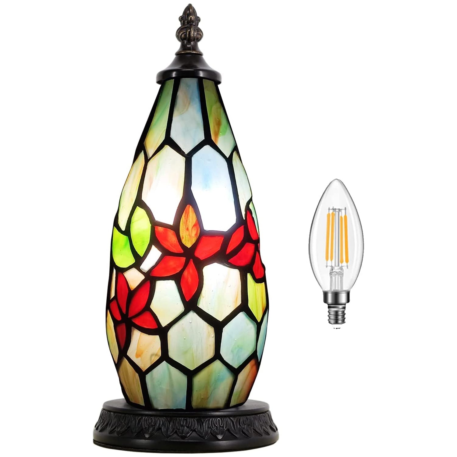 Werfactory® Tiffany Table Lamp Lighthouse Stained Glass Christmas Tree Flower Light