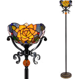 Tiffany Floor Lamp Stained Glass Red Rose Torchiere Light W10H70 Inch Antique Style