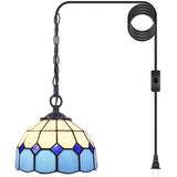 Tiffany Pendant Light with 8 Inch Blue Stained Glass Style Shade Hanging Lamp