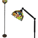 Werfactory® Torchiere Tiffany Floor Lamp Stained Glass Grape Arched Gooseneck Reading Light