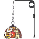 Werfactory® Tiffany Pendant Light with W8H7 Inch Stained Glass Style Shade Hanging Lamp