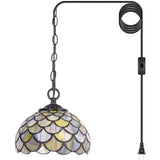 Werfactory® Tiffany Pendant Light with W8H7 Inch Green Stained Glass Shade Hanging Lamp