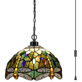 Werfactory® Tiffany Pendant Light Yellow Dragonfly Stained Glass Chandelier