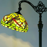 Werfactory® Tiffany Floor Lamp Stained Glass Dragonfly Arched Gooseneck Reading Light