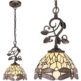 Werfactory® Tiffany Pendant Light 8" Cream Stained Glass Dragonfly Hanging Lamp
