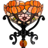 Werfactory® Tiffany Floor Lamp Stained Glass Orange Flower Torchiere Light