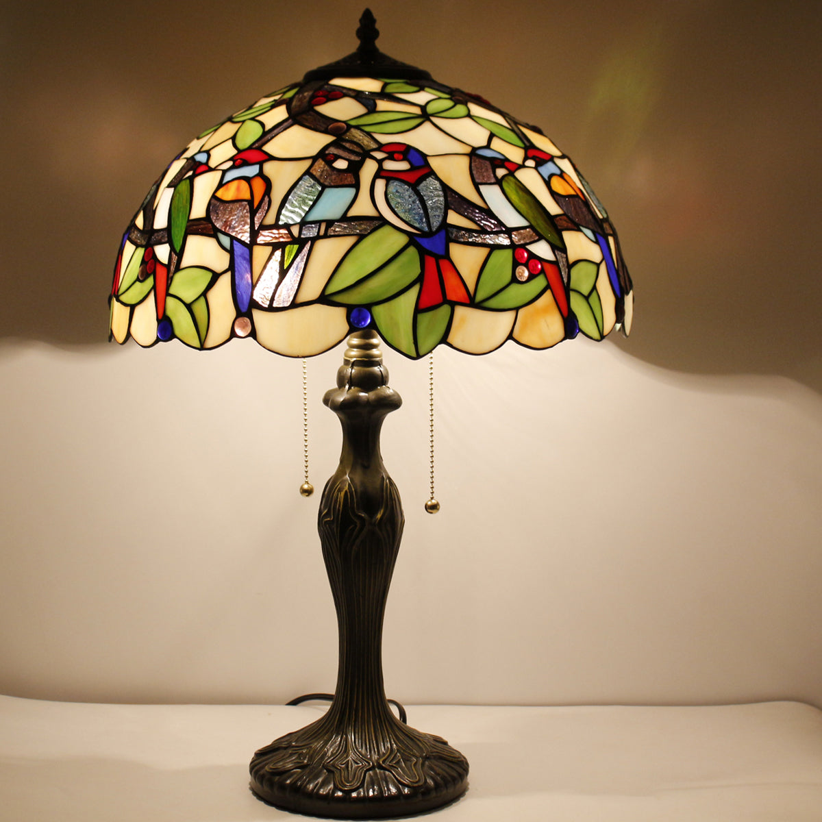 Tiffany Table Lamp Werfactory® Colorful Stained Glass Birds Bedside Desk Reading Light