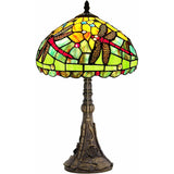 Werfactory® Tiffany Table Lamp Green Yellow Stained Glass Dragonfly Style Handmade Reading Lamp