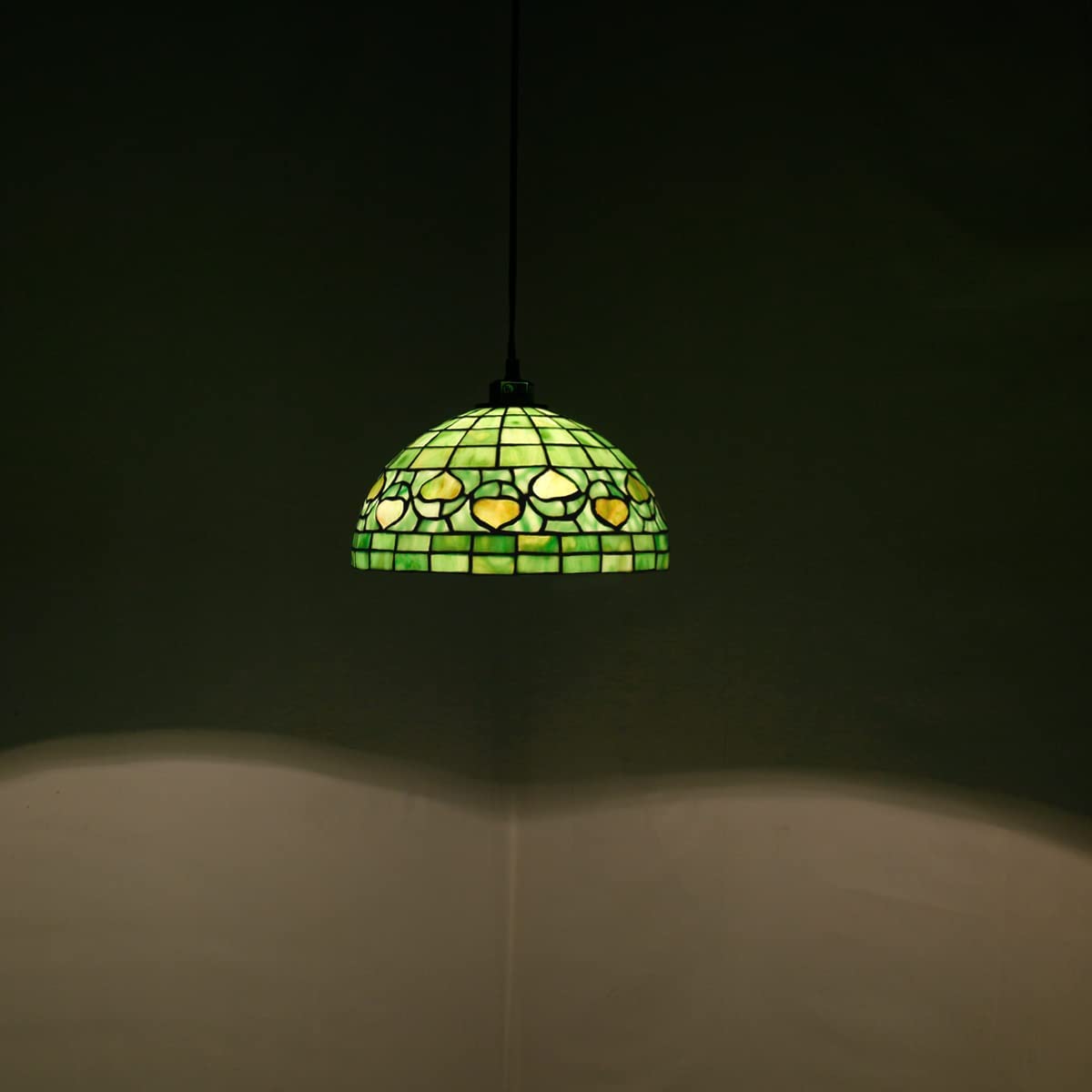 Werfactory® Tiffany Pendant Light Fixture 12 Inch Handmade Green Stained Glass Shade Hanging Lamp