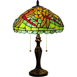 Werfactory® Tiffany Table Lamp Green Yellow Stained Glass Dragonfly Style Handmade Reading Lamp