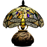 Werfactory® Tiffany Table Lamp Dragonfly Style Stained Glass Lamp with Mushroom Base