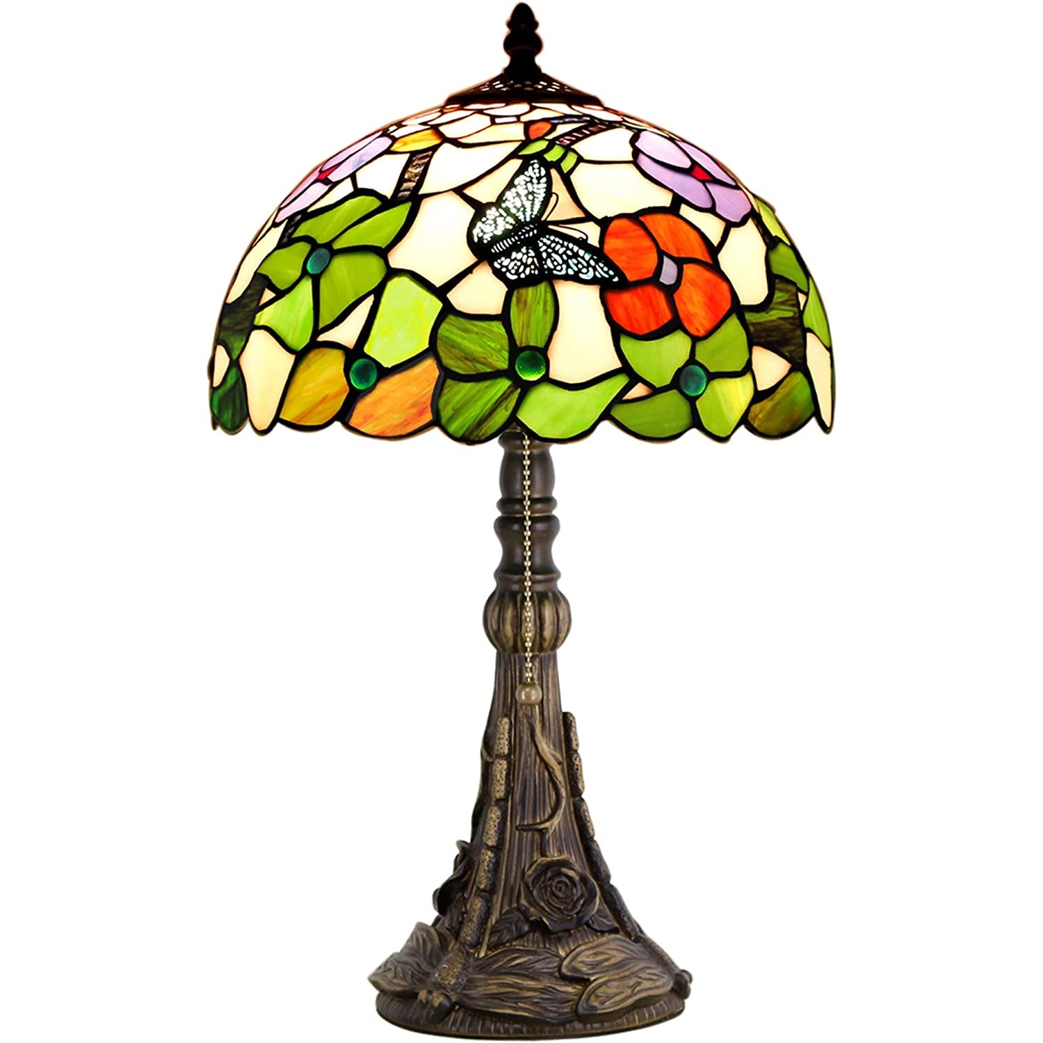Werfactory® Tiffany Table Lamp W12H19 Inch Stained Glass Antique Butterfly Style Light