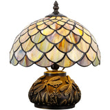 Werfactory® Tiffany Table Lamp Fish Scales Style Stained Glass Lamp with Mushroom Base