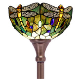 Werfactory® Torchiere Tiffany Floor Lamp 12X12X67 Inches Brown Stained Glass Dragonfly Torch Light