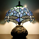 Werfactory® Tiffany Table Lamp Blue Dragonfly Stained Glass Lamp with Mushroom Base