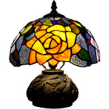 Werfactory® Tiffany Table Lamp Rose Style Stained Glass Lamp with Mushroom Base