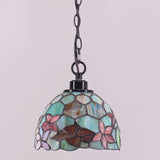 Werfactory® Small Tiffany Style Plug in Pendant Light Stained Glass Flower Chandelier