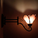 WERFACTORY Tiffany Wall Sconce Lamp W8L19 Inch Swing Arm Up Down Light Pink Stained Glass Lotus Shade S147 Living Room Bedroom Office Study Antique Metal