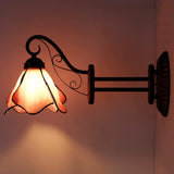 WERFACTORY Tiffany Wall Sconce Lamp W8L19 Inch Swing Arm Up Down Light Pink Stained Glass Lotus Shade S147 Living Room Bedroom Office Study Antique Metal