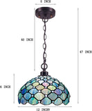 Werfactory® Tiffany Pendant Light Fixture 12 Inch Handmade Blue Stained Glass Hanging Lamp