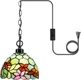 Werfactory® Small Tiffany Style Plug in Pendant Light Stained Glass Flower Chandelier