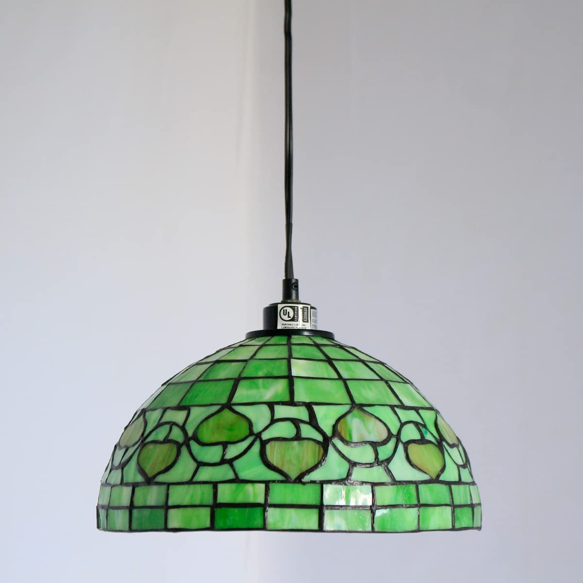 Werfactory® Tiffany Pendant Light Fixture 12 Inch Handmade Green Stained Glass Shade Hanging Lamp