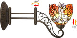WERFACTORY Tiffany Wall Sconce Lamp W6L19 Inch Swing Arm Up Down Light Red Rose Stained Glass Shade S001 Living Room Bedroom Office Study Antique Metal