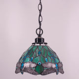 Werfactory® Tiffany Style Plug in Pendant Light Mini Stained Glass Dragonfly Chandelier