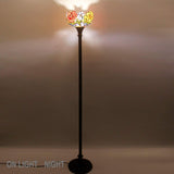 WERFACTORY Tiffany Floor Lamp Rose Stained Glass Light Torchiere Standing Torch Uplight