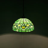 Werfactory® Tiffany Pendant Light Fixture 12 Inch Handmade Green Stained Glass Shade Hanging Lamp