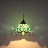 Werfactory® Tiffany Pendant Light 8 Inch Green Stained Glass Dragonfly Hanging Lamp
